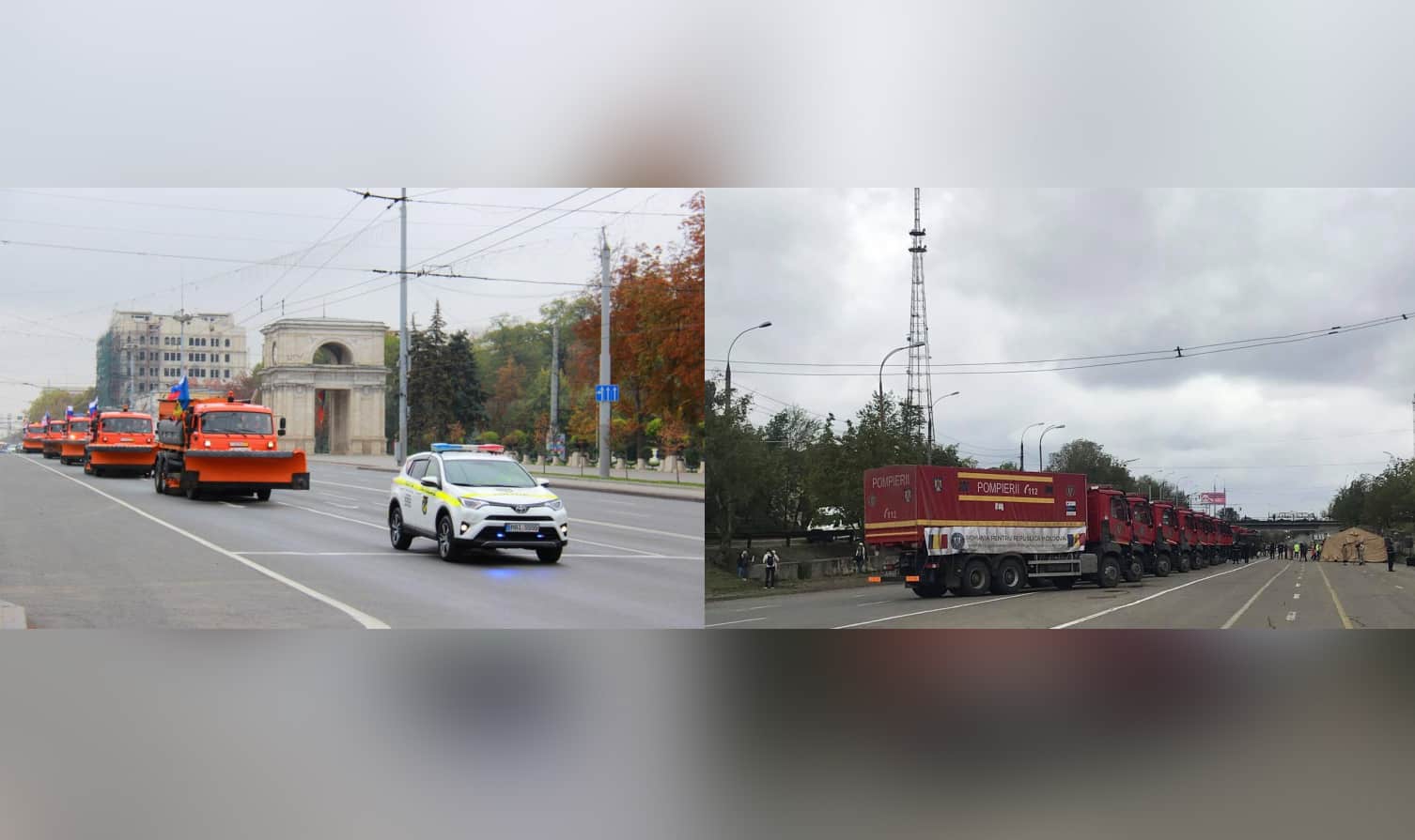 Primire cu fast pe bulevardul central din Chișinău a cinci mașini de deszăpezire donate de Moscova. Pentru ajutorul umanitar din România nu s-a putut