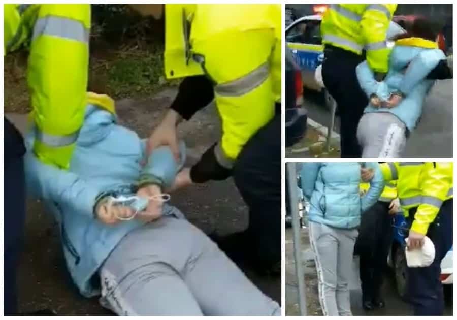 O orădeancă a fost încătușată, după ce i-a înjurat pe poliţiştii care au rugat-o să-şi pună mască (FOTO / VIDEO)