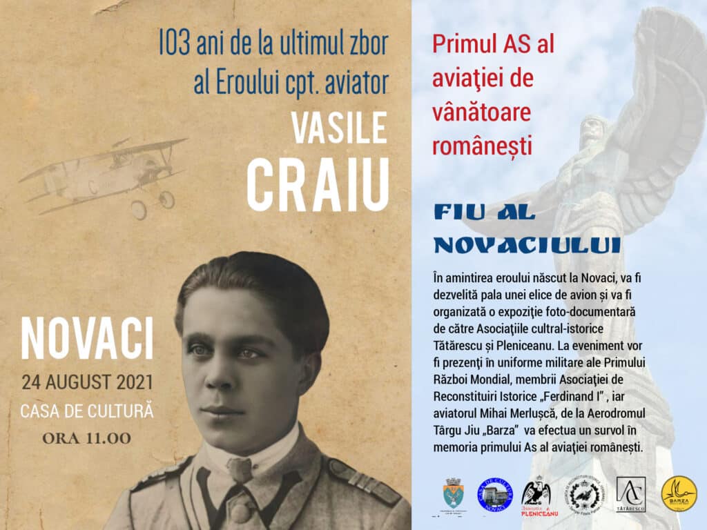 La Novaci, pe 24 august: Eveniment dedicat aviatorului Vasile Craiu, primul As al aviației românești